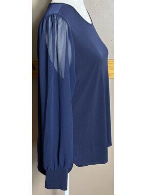 Calvin Klein Top Navy Knit Sheer Balloon Whimsigoth Elegant Dark Feminine Wom M